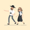 Happy young hipster couple on vacation, travel people concept, Vector character design illustration Royalty Free Stock Photo