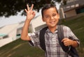 Happy Young Hispanic Boy Ready for School