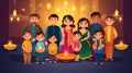 Happy young indian family celebrating diwali festival together Royalty Free Stock Photo