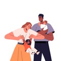 Happy young interracial family spends time together. Mother plays with child, father holds kid. Parents love children Royalty Free Stock Photo