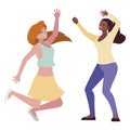 happy young interracial women celebrating