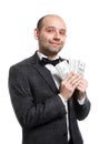 Happy young man, businessman with money in hand Royalty Free Stock Photo
