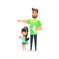 Happy young man and cute smiling girl travel and attractions. Father and daughter travel togewer. Little child Royalty Free Stock Photo