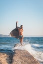 Happy young man dancing on the dock Royalty Free Stock Photo