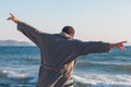 Happy young man dancing on the dock Royalty Free Stock Photo