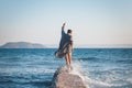 Happy young man dancing on the dock Royalty Free Stock Photo