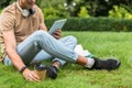 Happy young man enjoying espresso in park Royalty Free Stock Photo