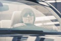 Happy young man in sunglasses driving convertible car Royalty Free Stock Photo