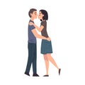 Happy Young Man and Woman in Love Hugging and Kissing, Romantic Loving Couple Cartoon Style Vector Illustration Royalty Free Stock Photo