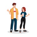 Happy Young Man and woman Showing thumbs up. People show Thumb Up Sign. Vector flat illustration cartoon style.