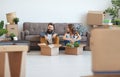 Happy young married couple moves to new apartment Royalty Free Stock Photo