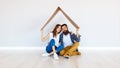 Happy young married couple moves to new apartment Royalty Free Stock Photo