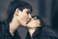 Happy young couple in love kissing outdoor Royalty Free Stock Photo