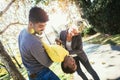 Happy young mixed race couple spending time with their daughter Royalty Free Stock Photo