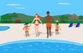 Happy young mixed race family enjoying the pool in a camping