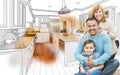 Young Mixed Race Family Over Kitchen Drawing with Photo Combination