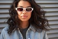 Happy young mixed race girl wearing sunglasses looking at camera, portrait. Royalty Free Stock Photo