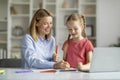 Happy Young Mom Drawing With Her Little Daughter At Home Royalty Free Stock Photo