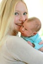Happy Young Mother Holding Cuddly Newborn Baby