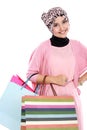 Happy young muslim woman with shopping bag Royalty Free Stock Photo