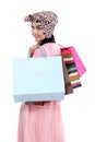 Happy young muslim woman with shopping bag Royalty Free Stock Photo