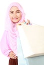 Happy young muslim woman with shopping bag Royalty Free Stock Photo