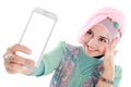 Happy young muslim woman take self portrait Royalty Free Stock Photo