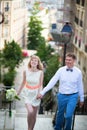 Happy young newly-wed couple on Montmartre Royalty Free Stock Photo