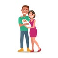 Happy young parent holding newborn baby. Color flat vector illustration