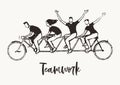 Happy young people bike together teamwork vector