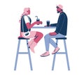 Happy romantic couple sitting at table, enjoying coffee to go, flat vector illustration. Coffee break. Relationship.