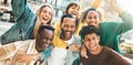 Happy young people smiling together at camera outside Royalty Free Stock Photo