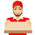 Happy young pizza delivery guy Royalty Free Stock Photo