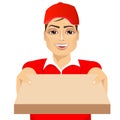 Happy young pizza delivery guy Royalty Free Stock Photo