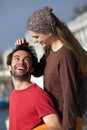 Happy young playful couple smiling together outdoors Royalty Free Stock Photo