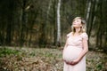 Happy young pregnant woman relaxed in the park Royalty Free Stock Photo