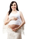 Happy young pregnant woman in white with wings Royalty Free Stock Photo