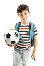 Happy young school boy holding a football Royalty Free Stock Photo