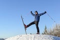 Happy skier on the top of a mountain Royalty Free Stock Photo