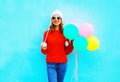 Happy young smiling woman with an air balloons Royalty Free Stock Photo