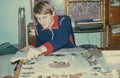 Happy and young soviet student playing popular game