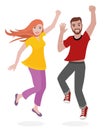 Happy Young Sporty Couple Jumping Man Woman Royalty Free Stock Photo