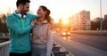 Happy young sporty couple sharing romantic moments Royalty Free Stock Photo