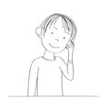 Happy young teenage boy listening to music with headphones on his ears, smiling happily - original hand drawn illustration Royalty Free Stock Photo