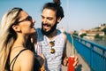 Happy tourist couple in love traveling and bonding Royalty Free Stock Photo