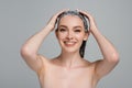 happy young woman with bare shoulders Royalty Free Stock Photo