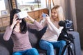 Happy young woman being in virtual reality