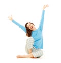 Happy young woman in blue pyjamas Royalty Free Stock Photo