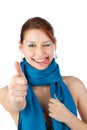 Happy young woman in blue scarf Royalty Free Stock Photo