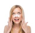 Happy young woman with clear-up strips on nose Royalty Free Stock Photo